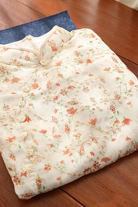 ,summer, Improved Cheongsam, Embroidered Floral Long Dress, Young Girl Dress,chinese Style