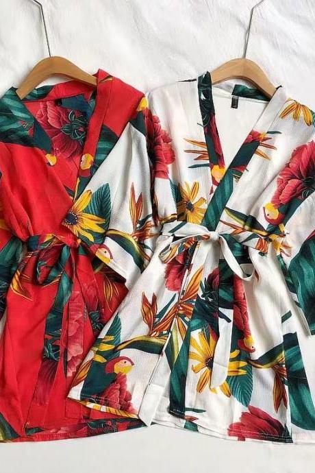 Summer, Style, Vacation Style, Mid-sleeve Printed Top, Kimono Blouse