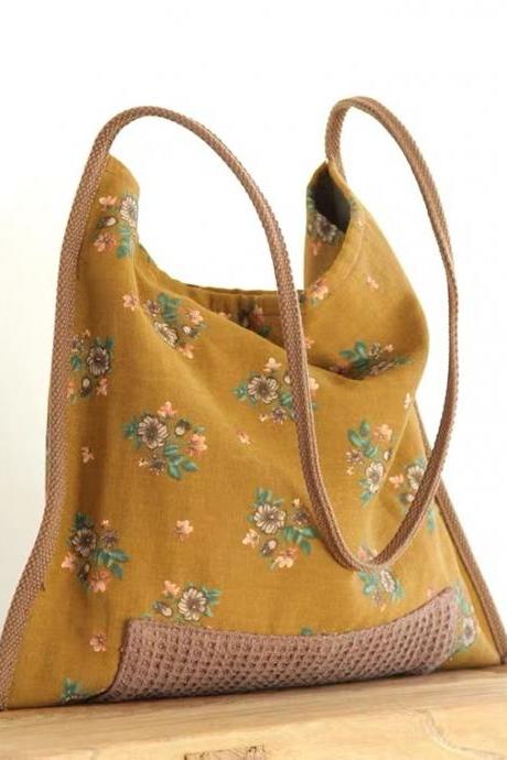 Original small flower cloth bag, national style lady bag, one shoulder canvas bag, vintage,Lazy cloth bag