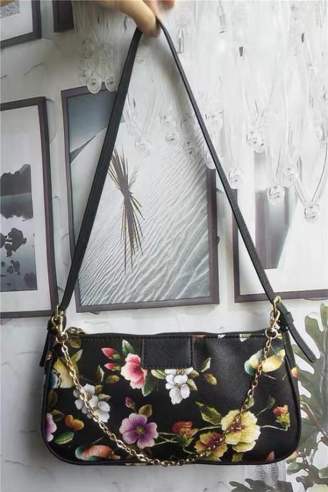 Export tail goods, texture, vintage flowers baguette bag, one shoulder chain woman bag