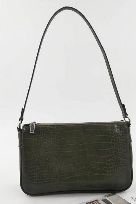 Vintage armpit bag, woman's one-shoulder baguette bag, crocodile print medieval bag