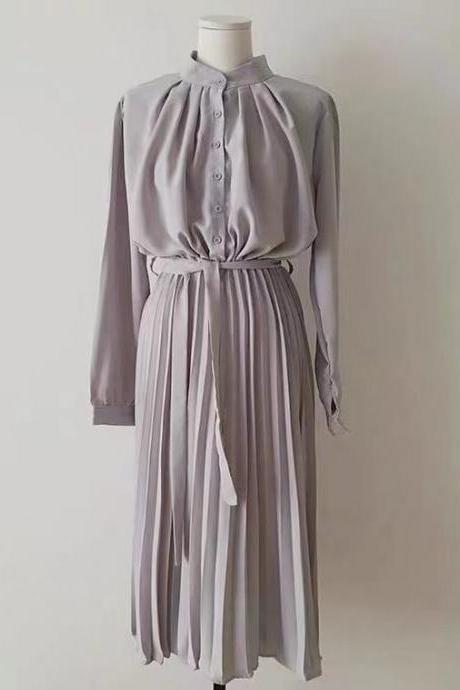 New style, chic, temperament standing collar dress, pleated dress,offices