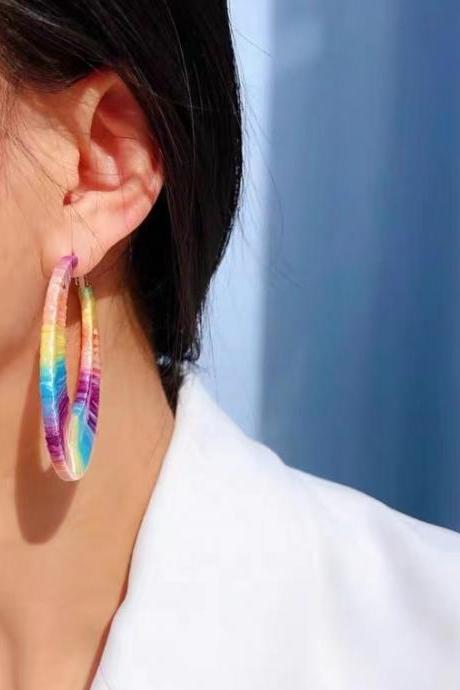Exaggeration, personality, rainbow - colorful, hand - made rattan earring, temperament fried street earrings