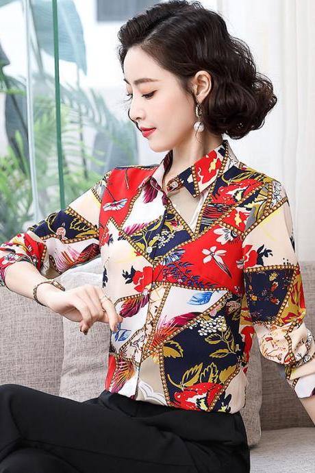 Spring new long sleeve base shirt, square collar straight tube floral commuter OL shirt, fashion printed shirt,offices,cheap on sale