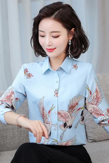 New, unique,long-sleeve blouse, commuter OL shirt, fashion printed shirt,cheap on sale
