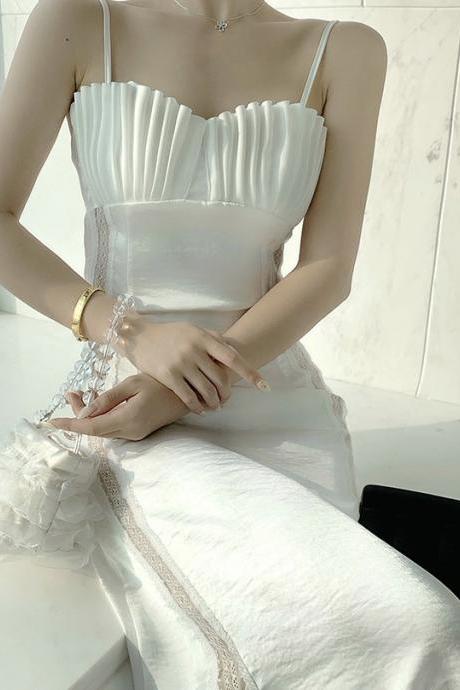 White Prom Dress ,spaghetti Trap Dress, Light Luxury High Quality Dress