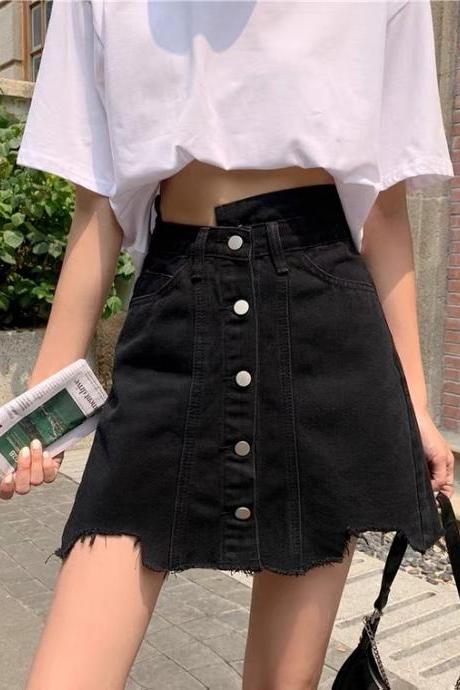 Irregular black skirt, summer, new style, high-waisted A-line skirt