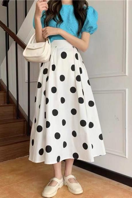 Polka dot skirt, summer, new style, printed midi A-line skirt