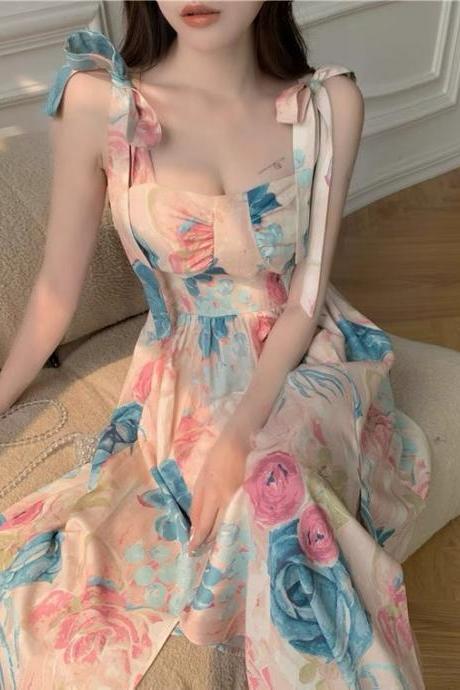 Romantic ,vintage,temperament spaghetti strap dress, floral dress