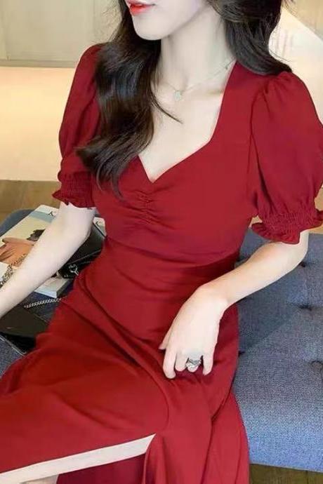 Stylish, slit midi dress, black/red dress