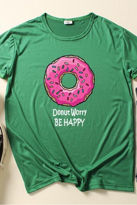 Summer, Short Crop Short Sleeve T-shirt, Sweet Donut Printed T-shirt