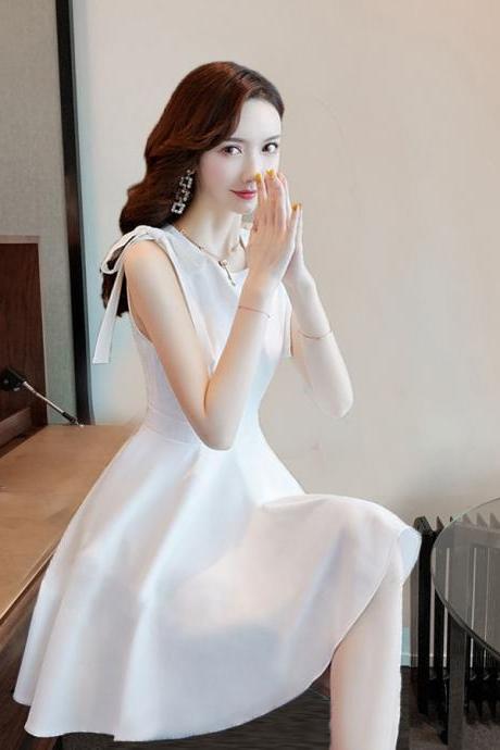 Spring And Autumn Sleeveless Dress, Sweet Ladies Pure Color Dress