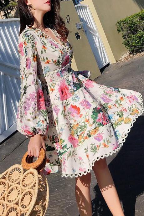 New style, floral printed lace dress