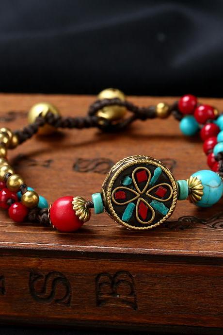 New style, ethnic style, hand-woven bracelet, Nepali bead wax rope, vintage jewelry