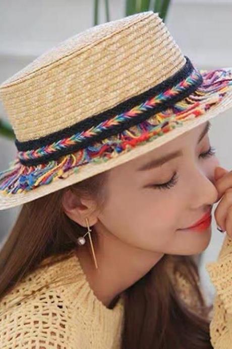 Fashionable, cute, colorful tassels, Bohemian, straw hats, beach hats