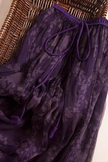floral romantic skirt,purple silk skirt
