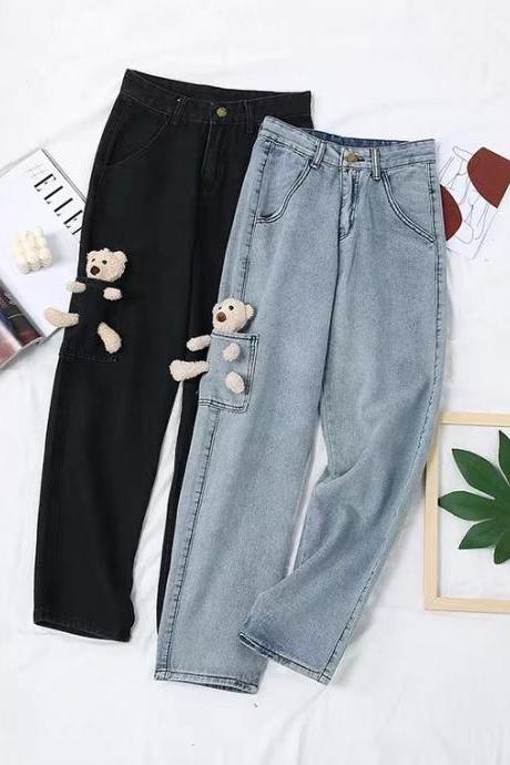 New style, baby bear jeans, straight daddy pants, wide leg pants for students