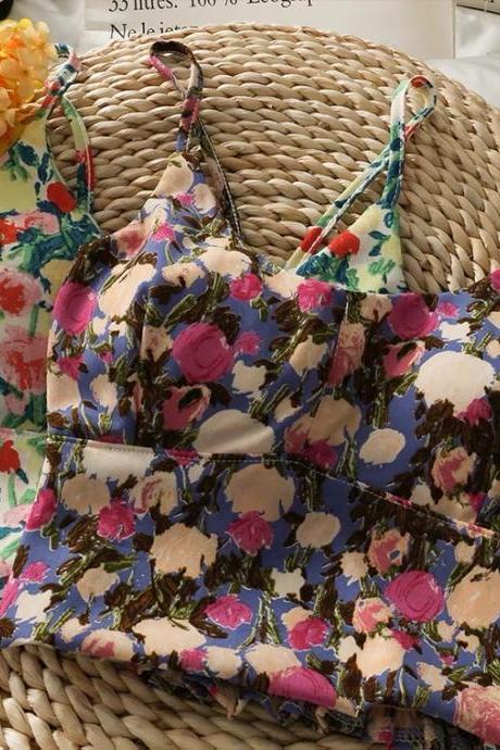 Vintage, Printed, Spaghetti Strap Top, Mellow, Beautiful Back,floral Crop Top