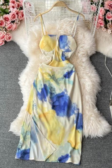 Tie-dye Halter Dress Dress, Slit Strapless Dress, Summer, Super Fairy Beach Dress