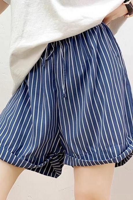 Cool, Summer, Comfortable ,large Size, Vintage Stripes High Waist Shorts
