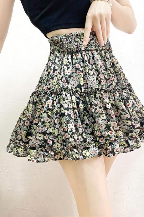 Flower skirt, chiffon mini skirt, versatile skirt
