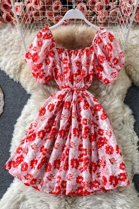 Square Collar Chiffon Dress, Small Fresh, Fairy Flower Dress