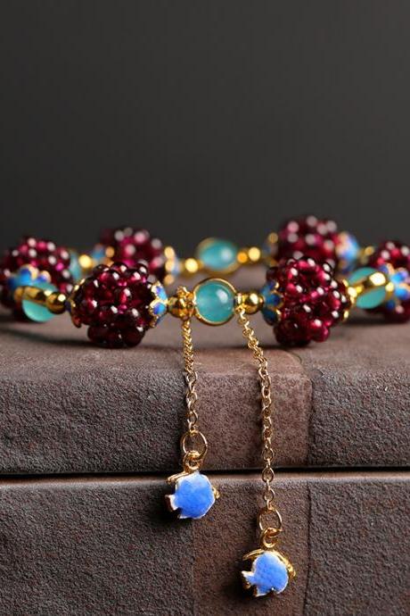 Natural garnet, simple women garnet bracelet ,Tianhe stone cloisonne accessories, hand string ornaments