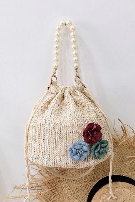 Straw woven bag, new style, sweet braiding bucket handbag, temperament cross-body bag