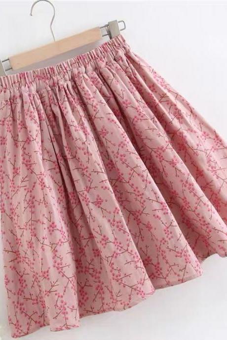 Cotton Linen,pink A-line Skirt, Sweet, Temperament, Exclusive Flower Skirt