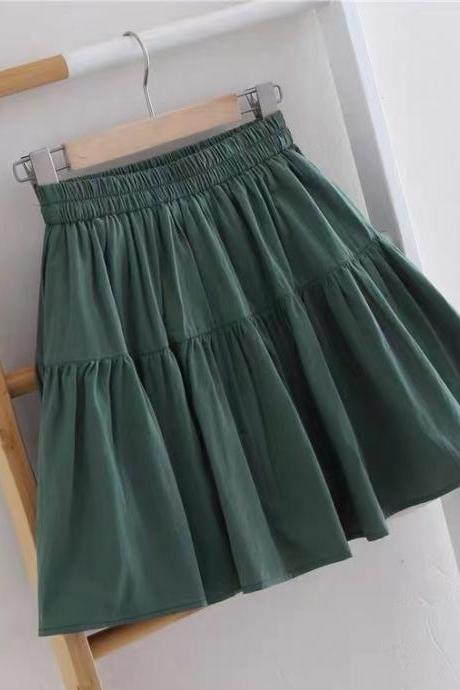 Cotton And Linen Mini Skirt, Summer, High Waist A-line Pleated Skirt, Flounce Spliced Skirt