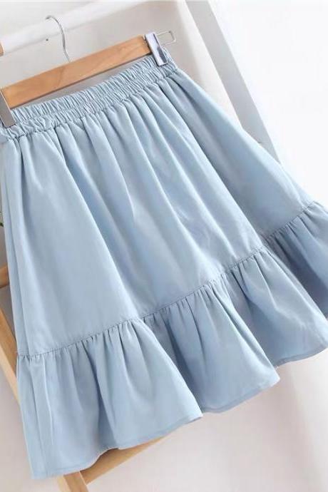 Cotton and linen skirt, high waist A-line pleated skirt, flounce spliced skirt