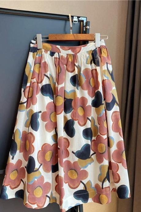 Spring/summer, Bright, Comfortable Cotton, A-line Printed Skirt