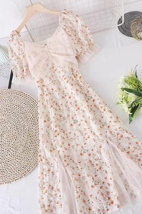 Gentle style,mermaid,short sleeve floral dress