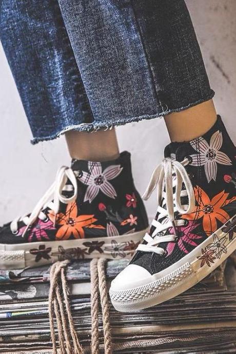 High canvas shoes, female, summer, cool, HyunA wind, flowers vintage, fashion board shoes