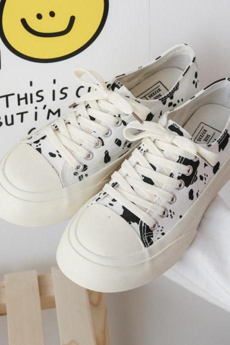 Leopard Print Women's Canvas Shoes, Ulzzang Students' Little White Shoes