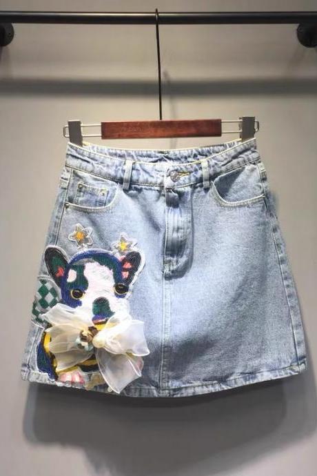 High waist jeans skirt, new style, big size, chic, versatile, A line skirt