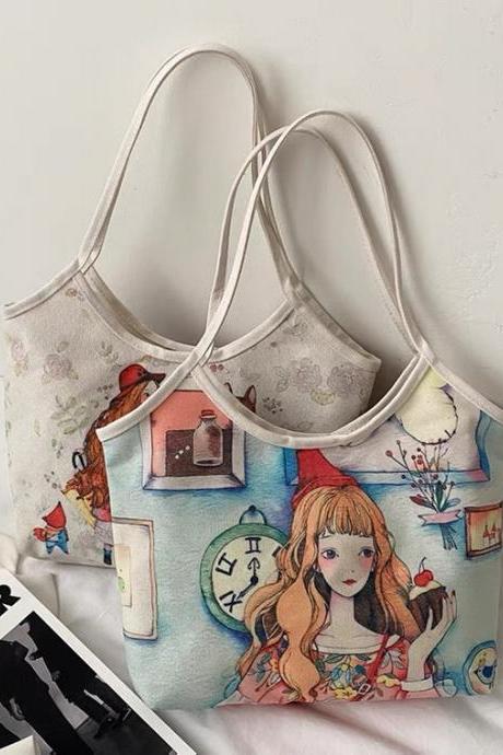 Style, Graffiti Art Print Handbag, Small Fresh And Sweet Student Leisure Canvas Bag, Single Shoulder Satchel