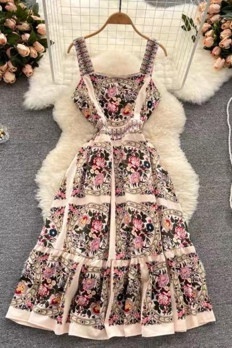 Palace style ,spaghetti strap dress, vintage, floral holiday dress 