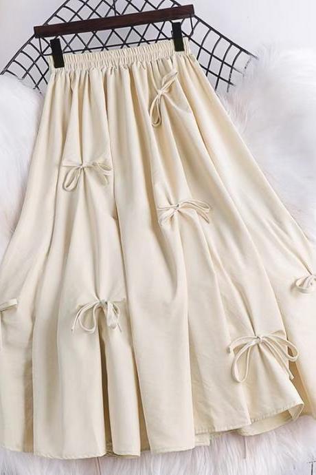 Summe, High-waisted, Bow-tie Mid-length, Stylish Full-length A-line Skirt