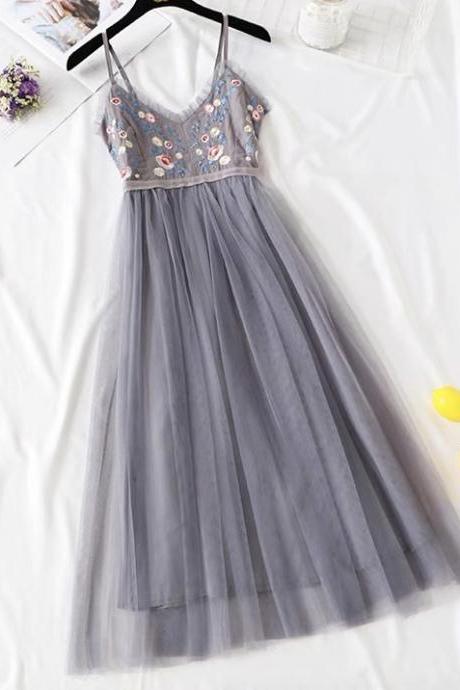 Spaghetti strap dress, super fairy embroidered tulle dress