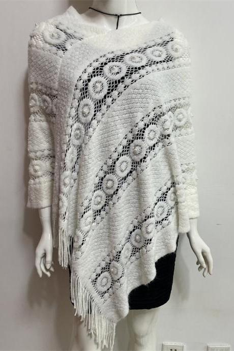 Hollow out,new,lazy style, tasselled beaded cape knit