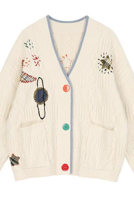 Loose, Lazy, Kiddie Planet Embroidered Sweater
