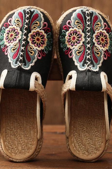 National style, tide cloth shoes slippers, vintage embroidered women&amp;#039;s shoes, hand-woven shoes