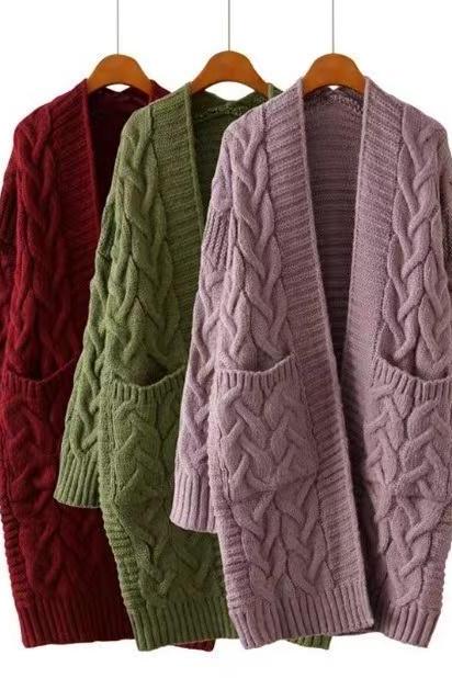 Loose, Simple, V-neck Knit Twist All Fashion Cardigans, Long Sweaters