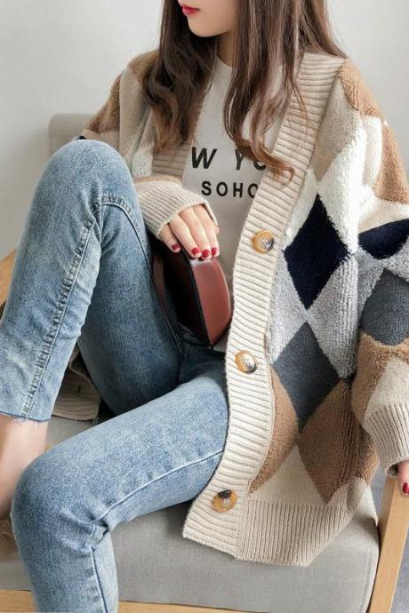 Slouchy Sweater Cardigan, Loose Fall Knit Coat