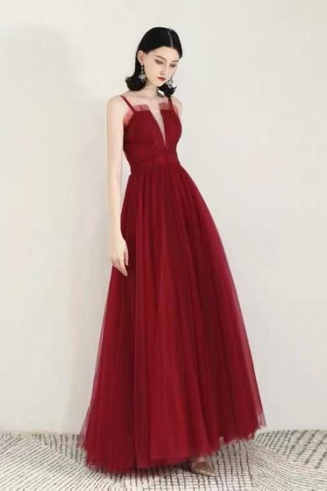 Red Evening Dress, Spaghetti Strap Party Dress,custom Made
