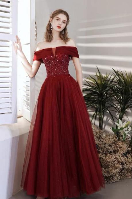 Off-the-shoulder Prom Dresses, Red Charming Party Gowns, Hand-beaded Wedding Dresses,custom Made