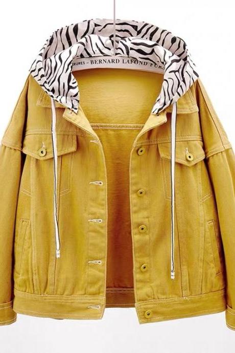 New, versatile, zebra-print hoodie, denim jacket, loose jacket