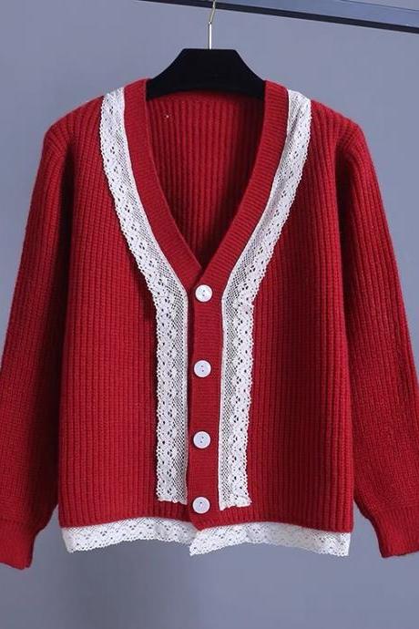 Short lace lace sweater coat, loose knit
