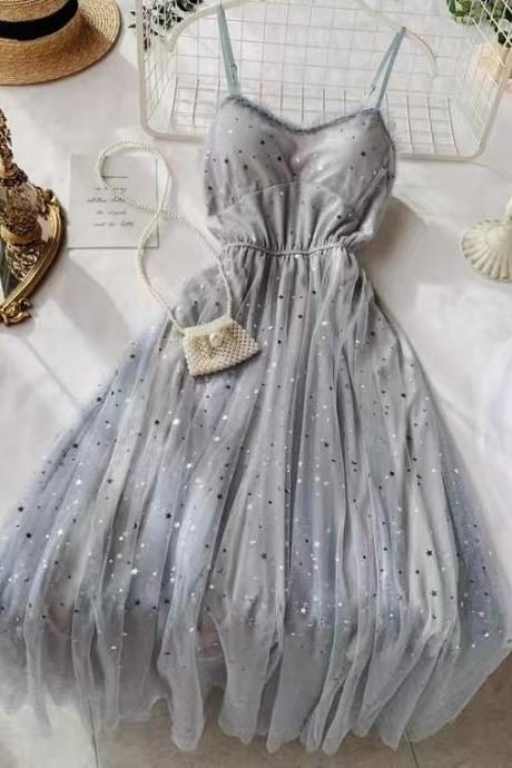 Shiny Fairy Dress, Tulle Dress, Chic, Gentle Wind, Temperament Halter Dress